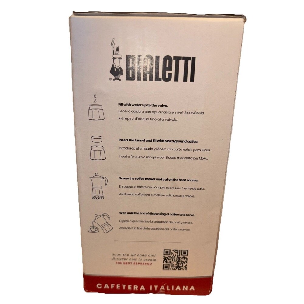 Bialetti Moka Café Stovetop Espresso Maker 3 Cup 130ml Silver Aluminum - Picture 2 of 5